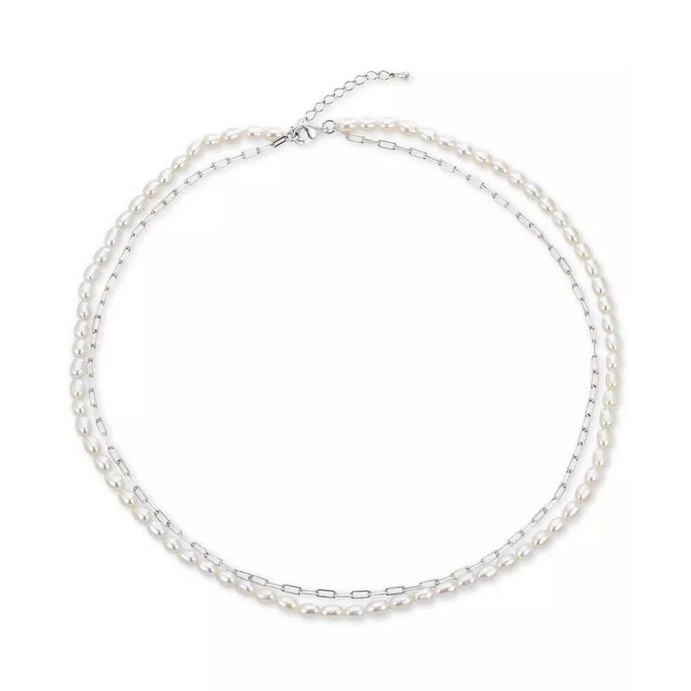 Cultured Freshwater Pearl (4-4-1/2mm) & Paperclip Chain Layer. Neck. 17"+ 1-1/2"